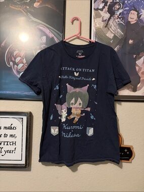 Attack on Titan x Hello Kitty Kurumi Mikasa Navy Short Sleeve Graphic Tee